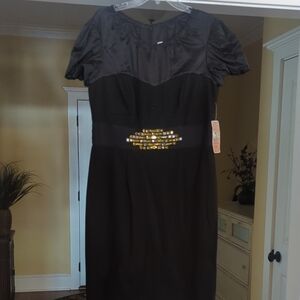 Nue by Shani Black Sheath Mini Dress Sweetheart Puff Sleeve Body Architecture